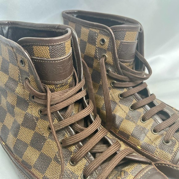 Vintage Louis Vuitton Mens Brown Checker Print Hightop Sneakers Size 9 1/2 - Picture 2 of 4